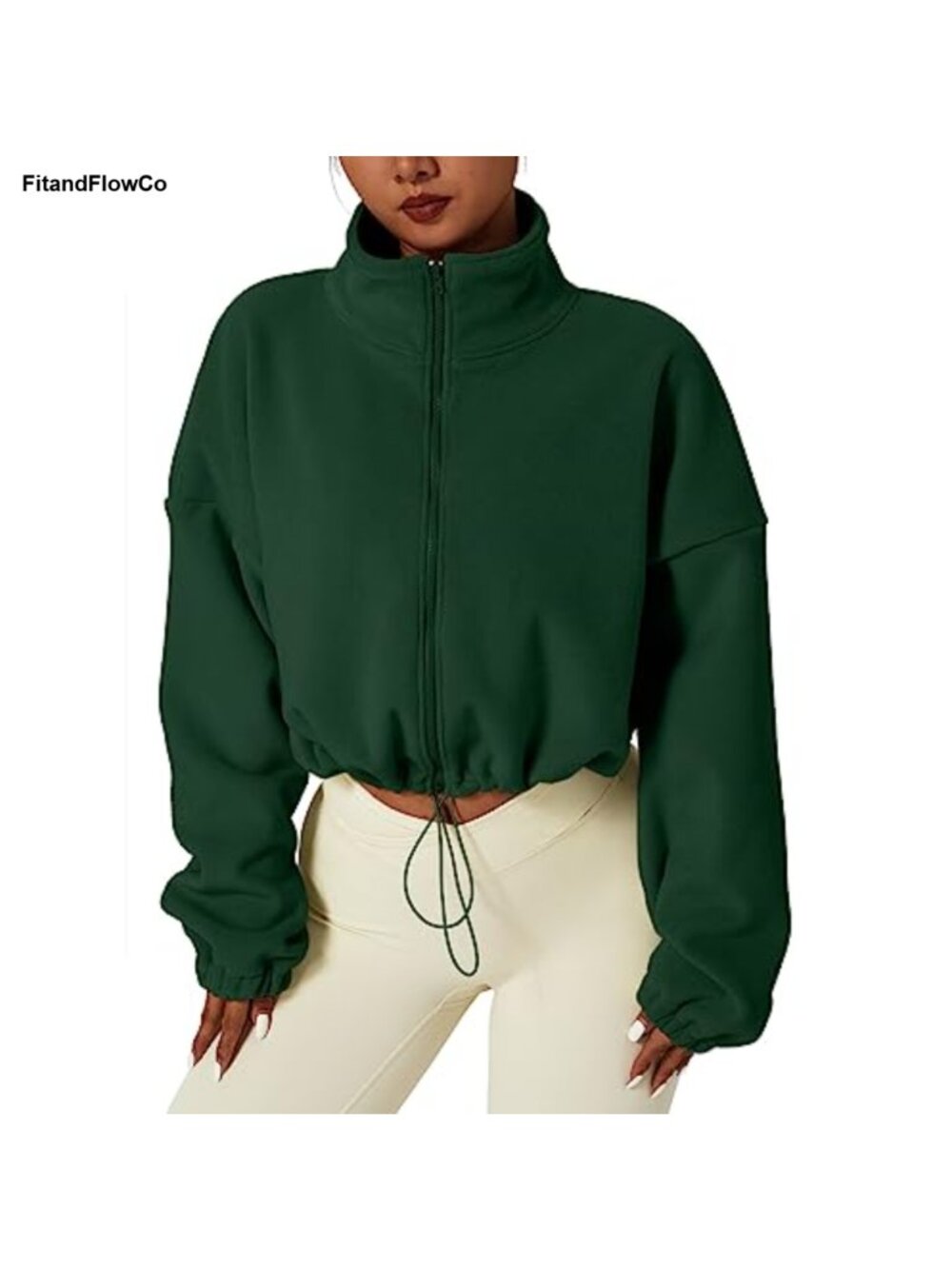 Fleece Full Zip Cropped Sherpa Coat Stand Collar Winter Jacket